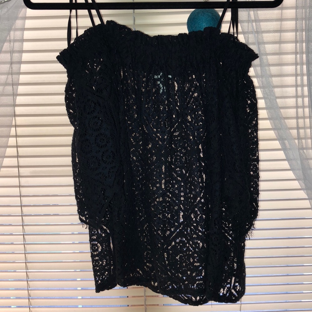 Black lace off the shoulder peasant top